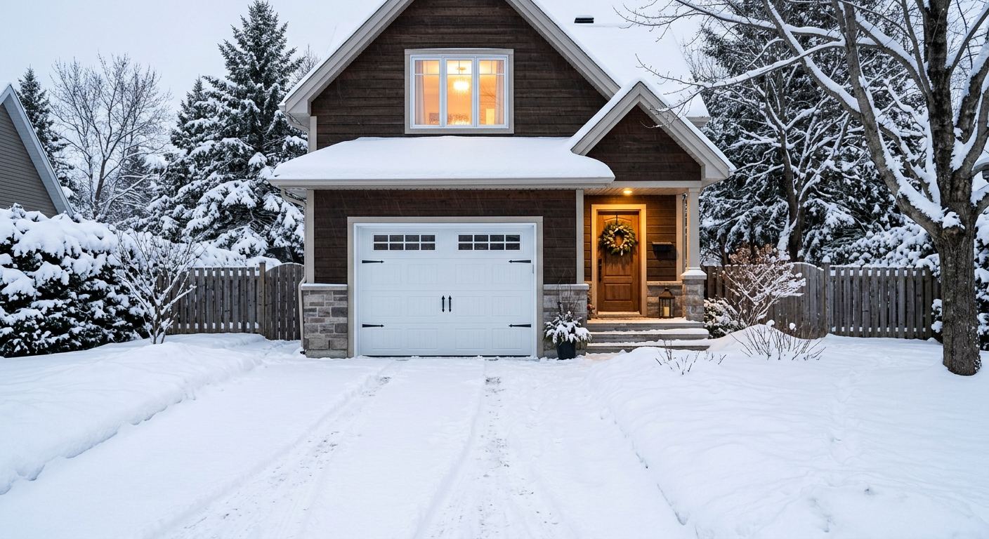 Maison avec nouvelle porte de garage imitation bois à Napierville
