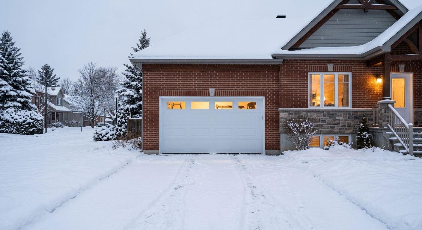 Installation de porte de garage résidentielle à Obedjiwan, Québec
