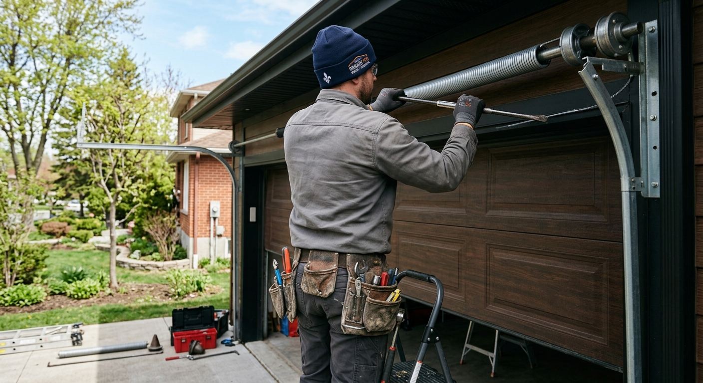Entrepreneur certifié RBQ installant une porte de garage à Saint-Barnabé