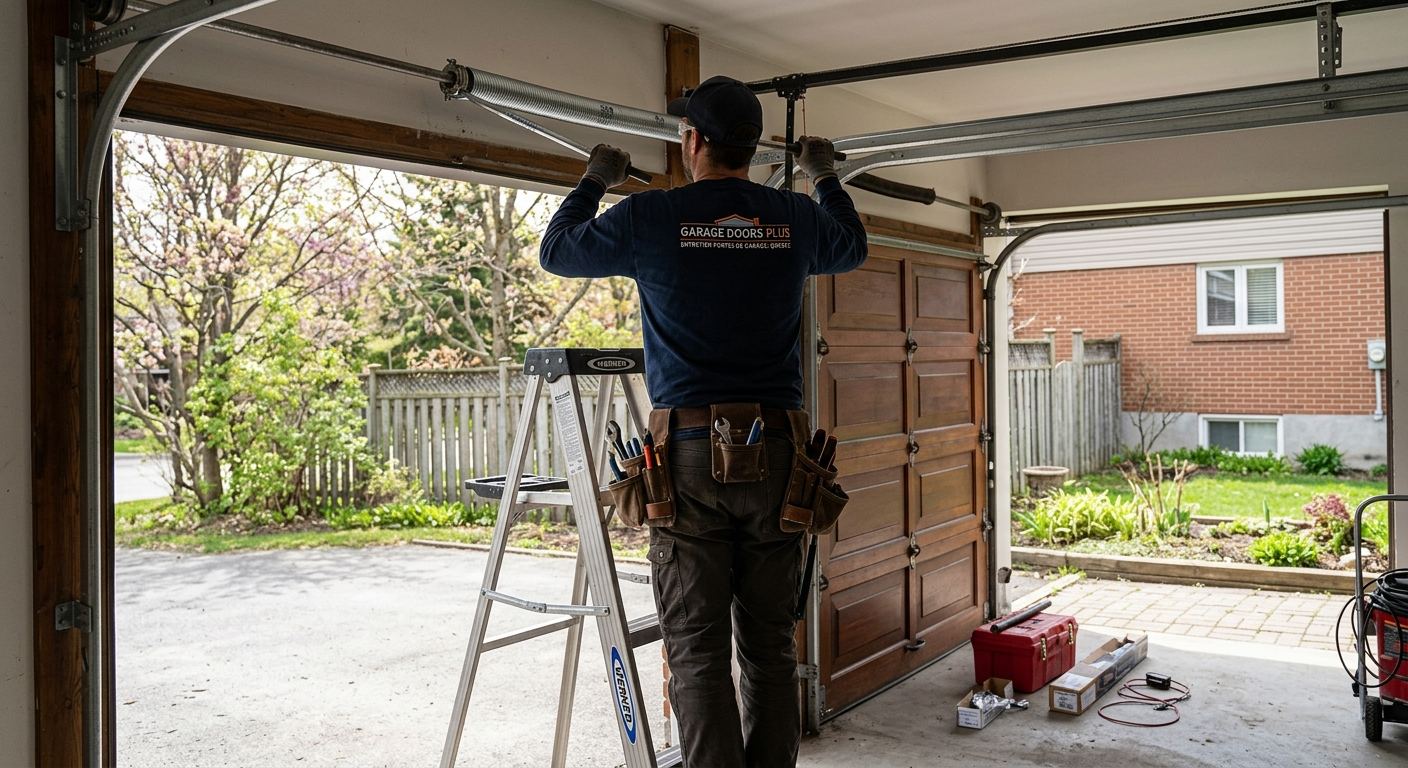 Entrepreneur certifié RBQ installant une porte de garage à Champlain