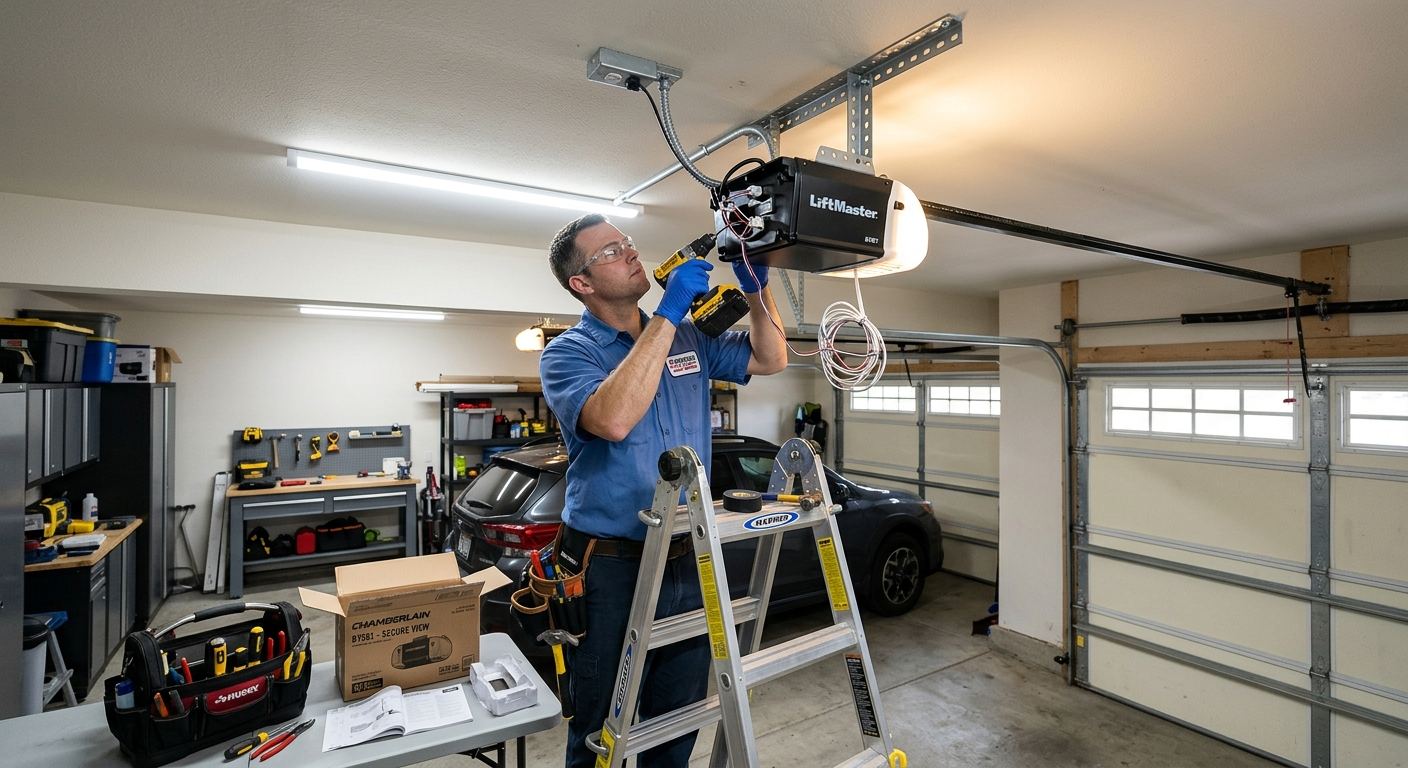 Maison avec nouvelle porte de garage imitation bois à Dundee