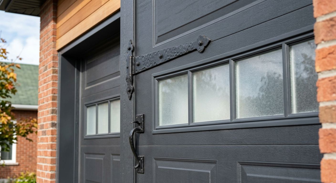Maison avec nouvelle porte de garage imitation bois à Saint-Léandre