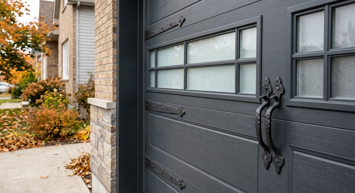 Maison avec nouvelle porte de garage imitation bois à Bégin