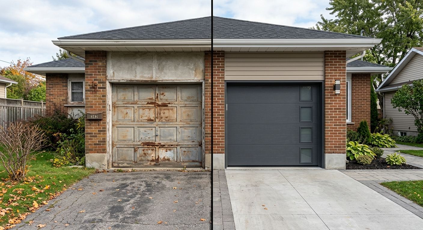Maison avec nouvelle porte de garage imitation bois à Elgin