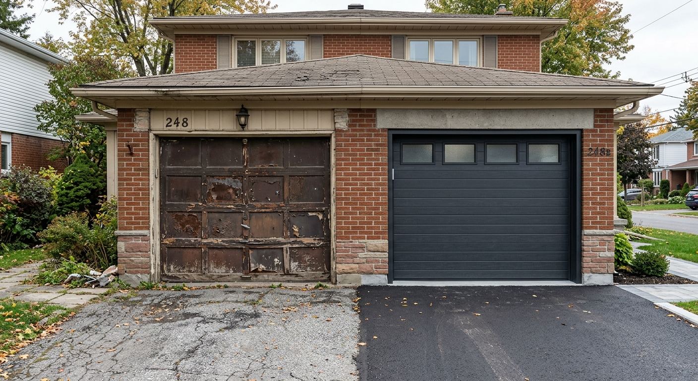 Nouvelle porte de garage en acier isolé posée à Magog