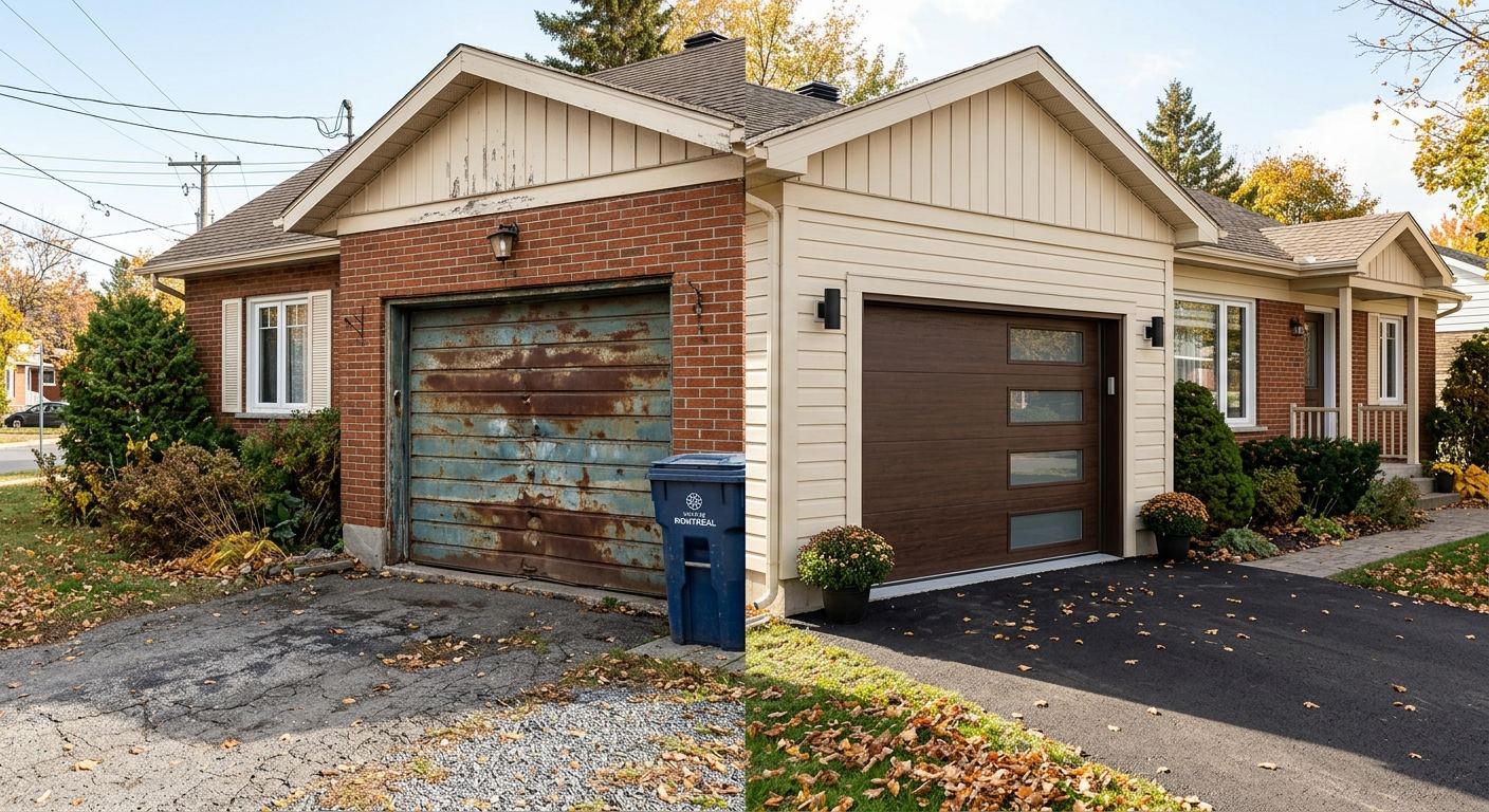 Maison avec nouvelle porte de garage imitation bois à Piopolis