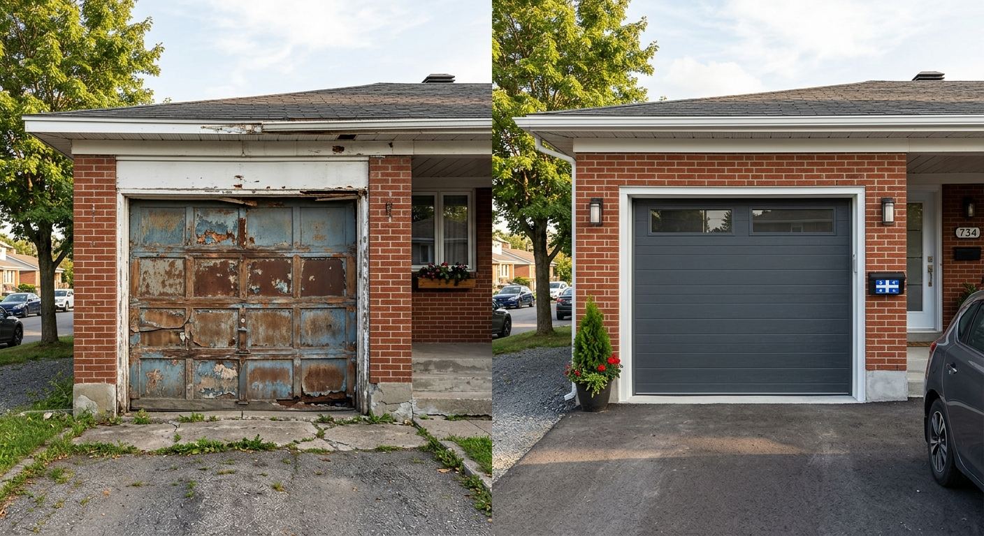 Entrepreneur certifié RBQ installant une porte de garage à Rawdon