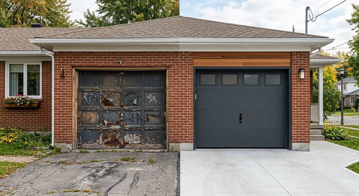 Nouvelle porte de garage en acier isolé posée à Macamic